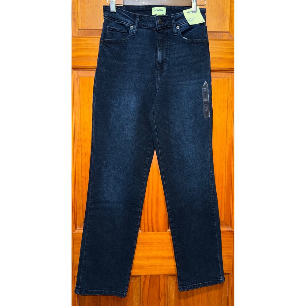 Sonoma Goods for Life High‎ Rise Straight Leg Jeans Dark Wash Indigo 4R NWT
